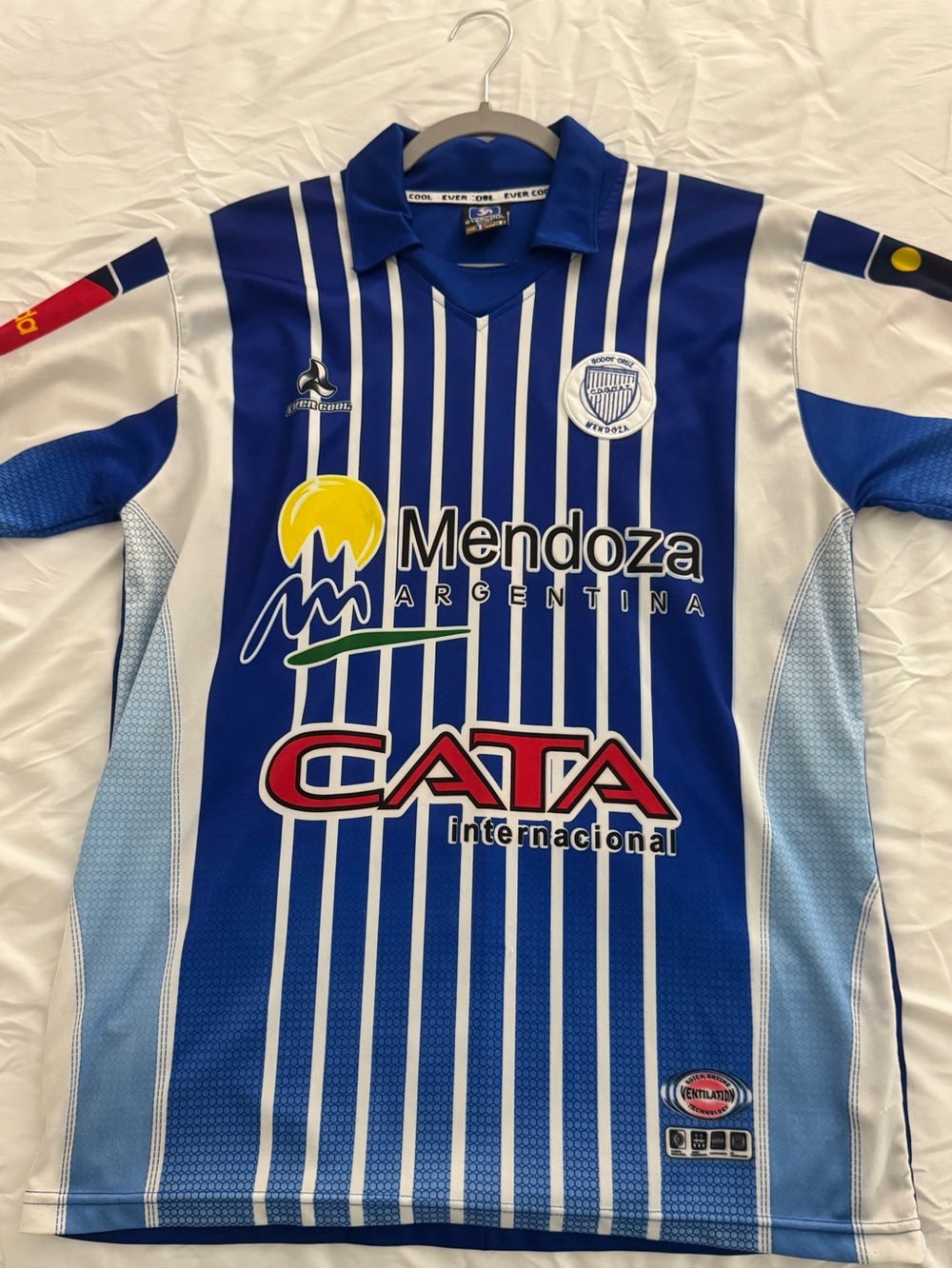 Mendoza Argentina Men's Blue & White Striped Soccer Jersey by Evercool
